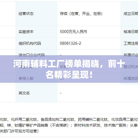 河南辅料工厂榜单揭晓，前十名精彩呈现！
