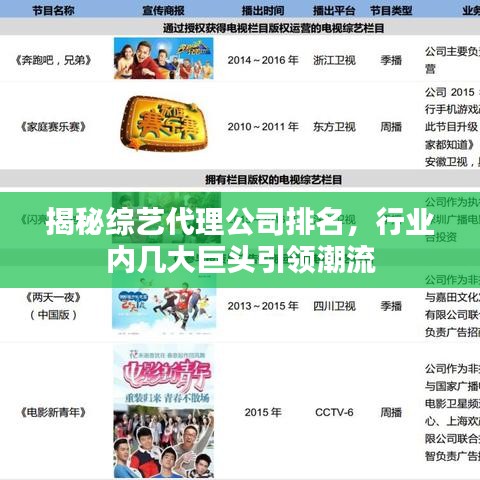 揭秘综艺代理公司排名，行业内几大巨头引领潮流